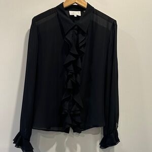 Ruffled Front Sheer Blouse - Black